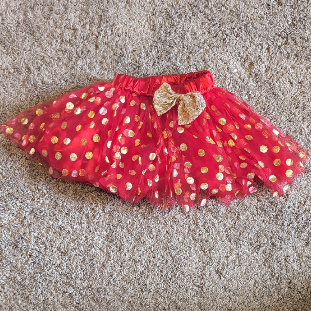 Red Tutu with Gold Polka Dots and Bow